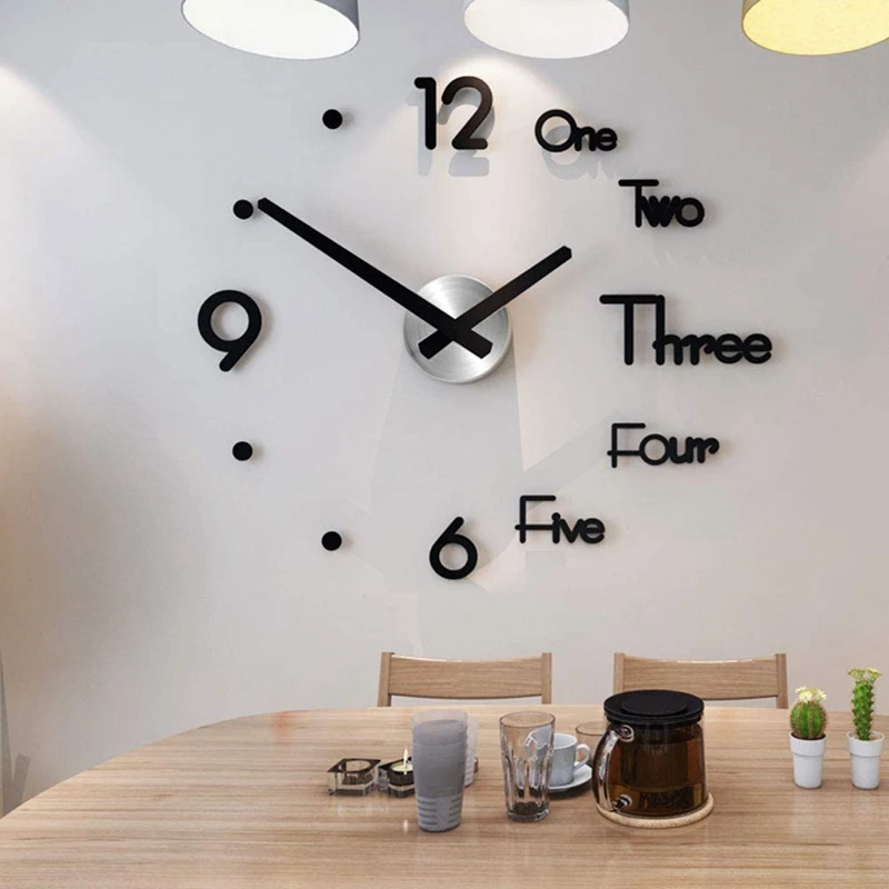 

3D Modern Wall Clock Sticker Clock Wall Sticker Punch Clock DIY Simple Black