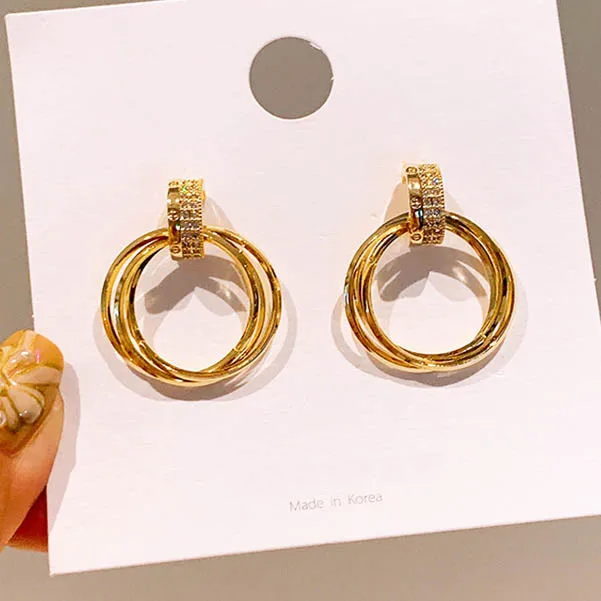 

HOVANCI 2020 Korean Vintage Designer Gold Plated S925 Sterling Sliver Post Rhinestone Huggie Drop Earrings for Women Jewelry