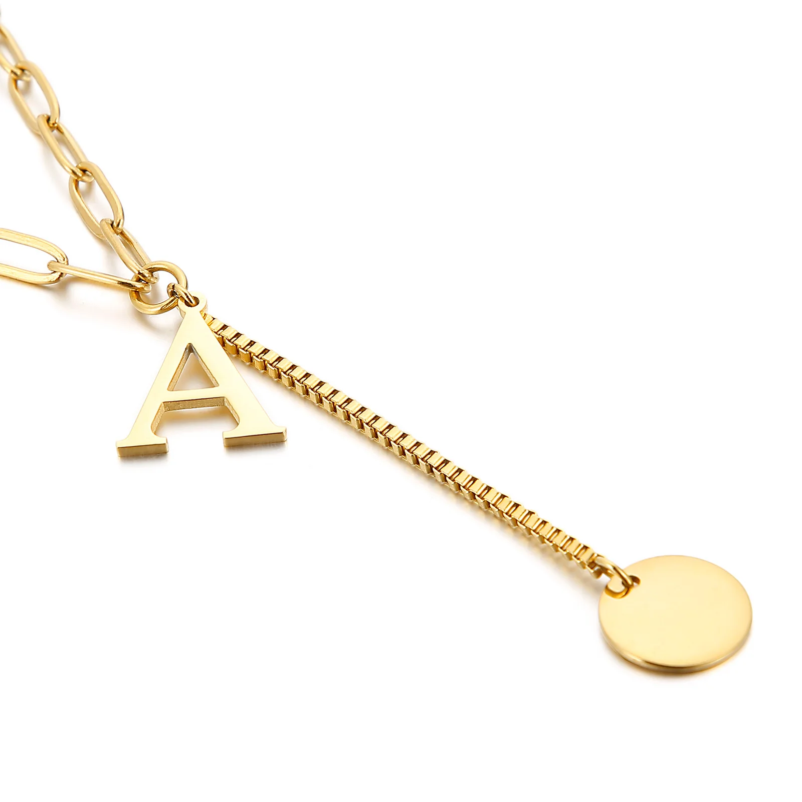 

Fashionable 26-letter necklace stainless steel gold plating box pendant women's necklace