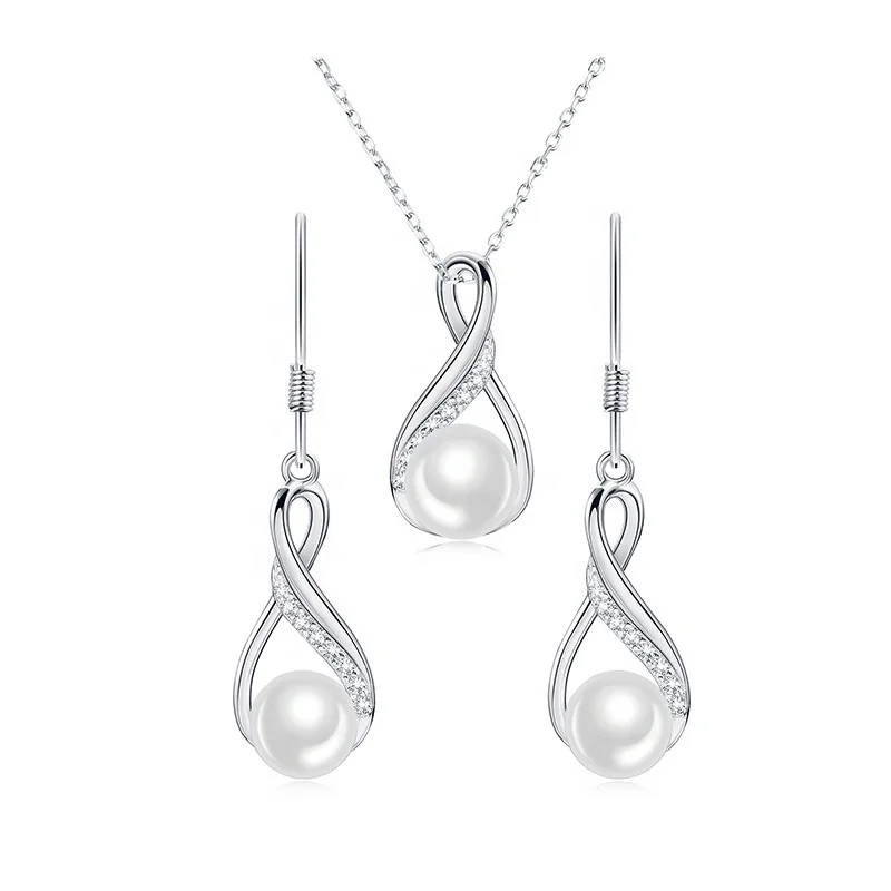 

925 Sterling Silver Pearl Pendent Earrings Freshwater Pearl Silver Bridal Jewelry Set