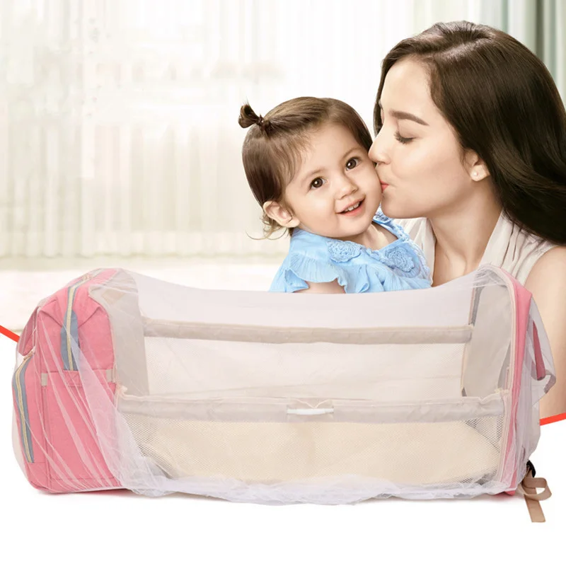 

BB035 Anti Mosquito Shoulder Folding Crib Mummy Baby Bed Bags bolsos de bebe hospital Diaper Bag Backpack With Changing Station, 6 colors