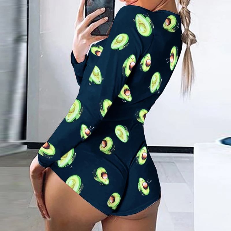 

2020 Wholesale romper pajamas nightwear sleep wear avocado onesie womens adult sexy one piece onesie for women