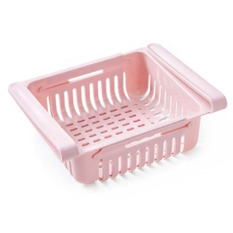 

Adjustable Stretchable Plastic Refrigerator Fresh Spacer Layer Storage Rack Refrigerator Organizer Bins Pull-out Drawer Basket
