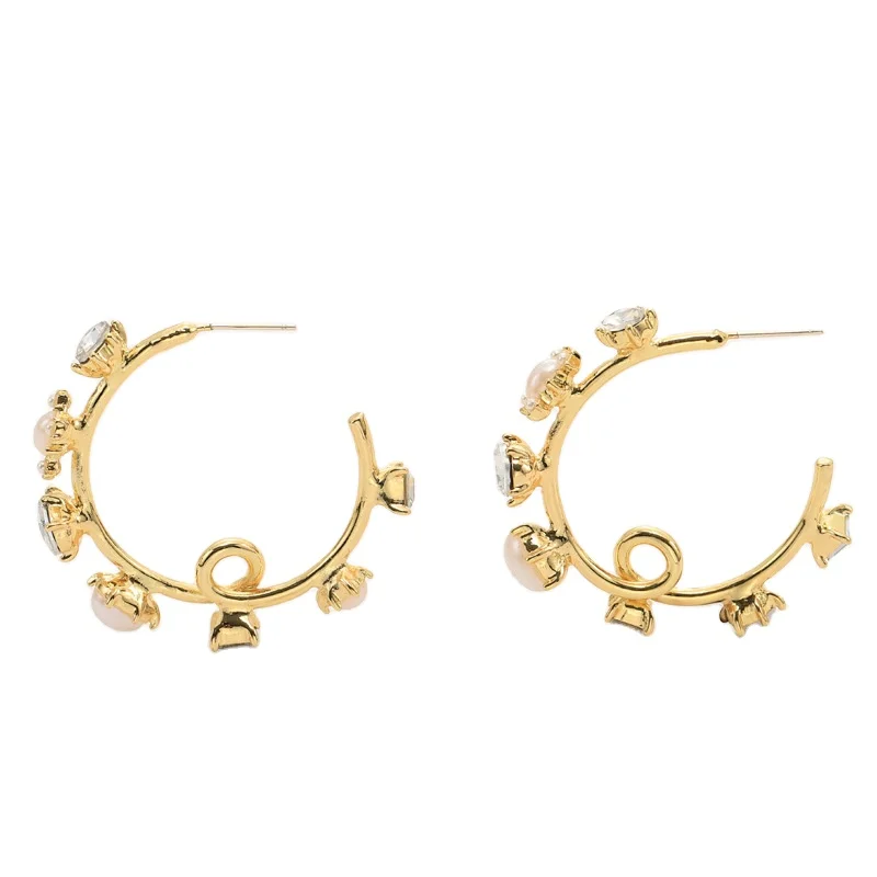 

Designer 14K Gold Plated Pearl and Crystal Hoop Earrings for Women Hypoallergenic Girls Pearl Earrings Drop Dangle Earrings