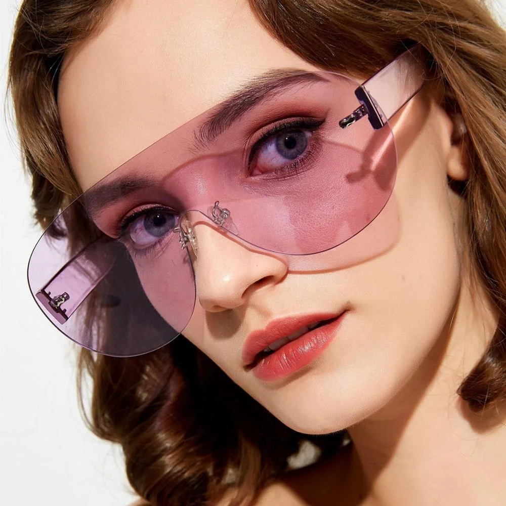 

Sunflower Manufacturers direct 95007 rimless integrated piece round sunglasses male oversize frame sunglasses