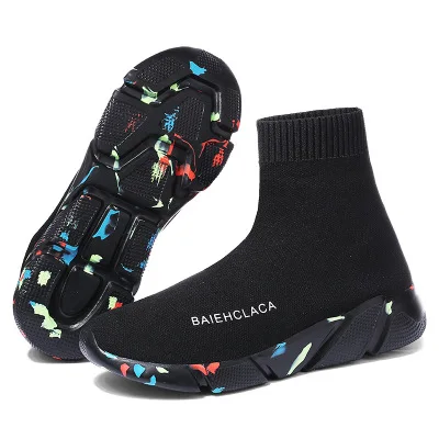 

Popular custom women's shoes color bottom stretch knit high top lovers sneakers socks shoes casual shoes, As shown in figure