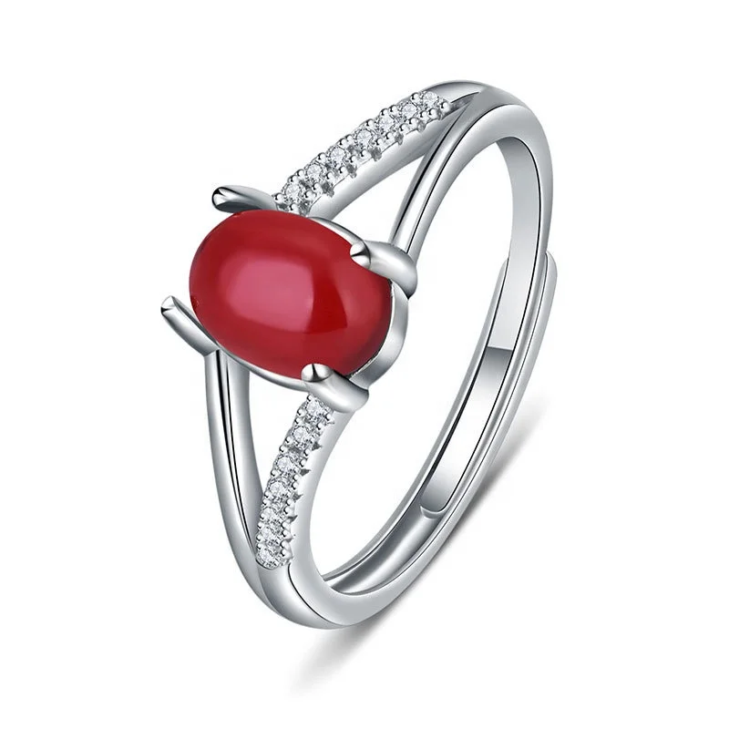 

Simple Diamond Ruby Artificial Green Agate Ring Fashion Women Jade Jewelry, Red, green