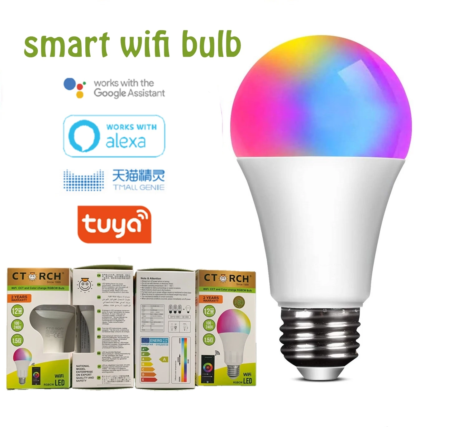 E27 Multicolor RGBCW 2700K-6500K 7W 9W 12W Led WiFi Smart Light Bulb Compatible with Phone Google Home Tuya Alexa