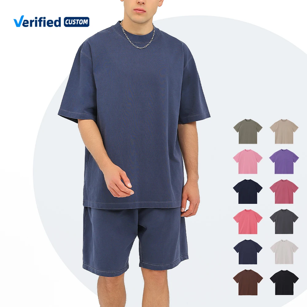 Wholesale Heavy Washed 100% Cotton T-Shirt 250G Short Sleeve Oversize Vintage Style for Plus Size Men Solid Color