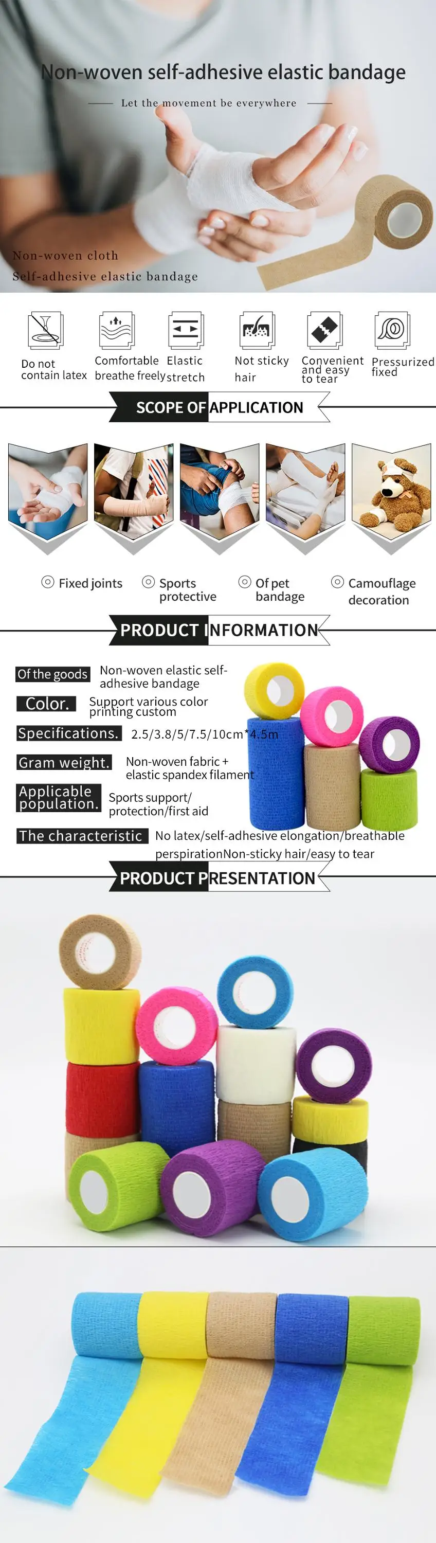 Selfadhesive Bandage Strong Elastic Self Adherent Cohesive Tape First Aid Wrap Bandages For