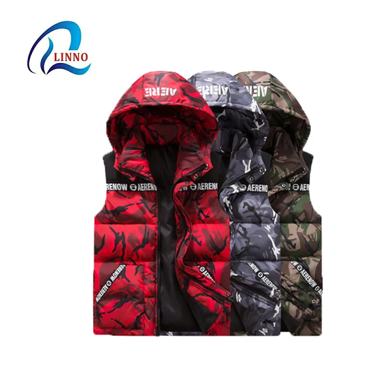

Wholesale camo print pattern sleeveless mens puffer vest custom bomber jacket