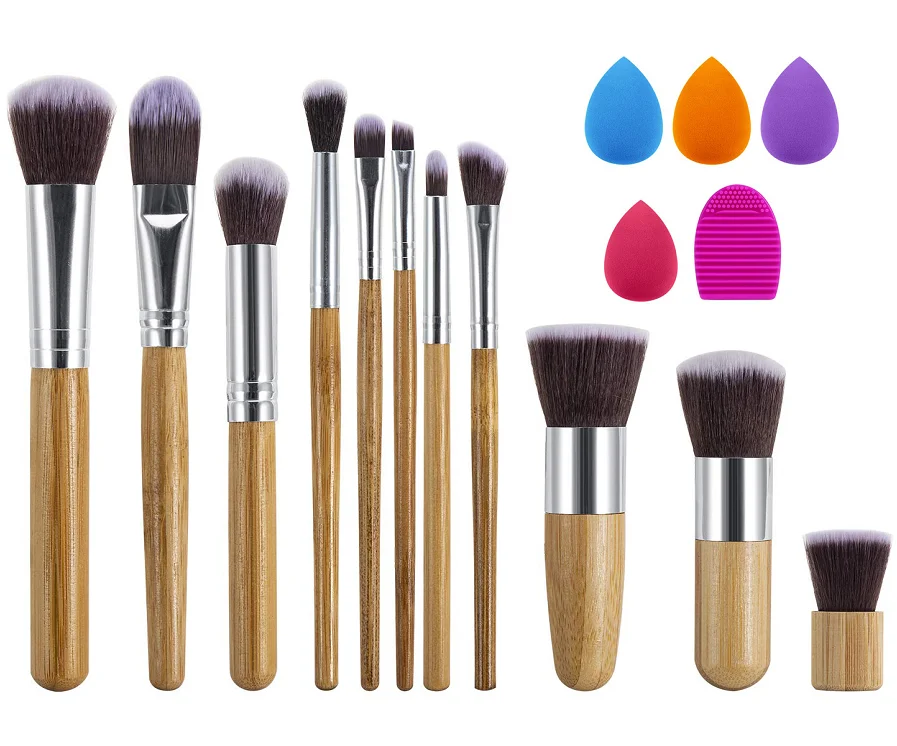 

BSmall factory price bamboo makeup set with colorful make up sponges set