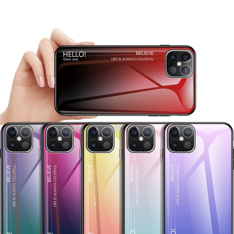 

Drop Shipping Case for Samsung S20 Ultra Gradient Glass back Phone Case Cover for iPhone 12 Mini, Black