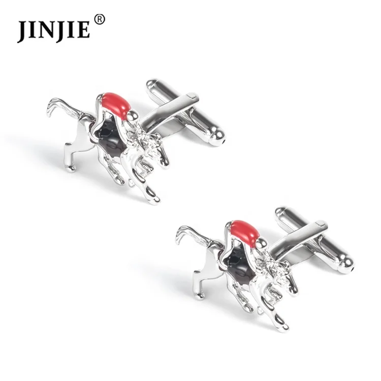 

Novelty special brass silver soldier riding horse cufflinks for men