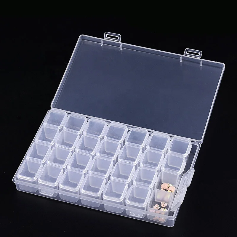 

Wholesale Nail Art Tools Storage Box Plastic Transparent Box 28 Grids Nail Art Rhinestone Detachable Empty Box