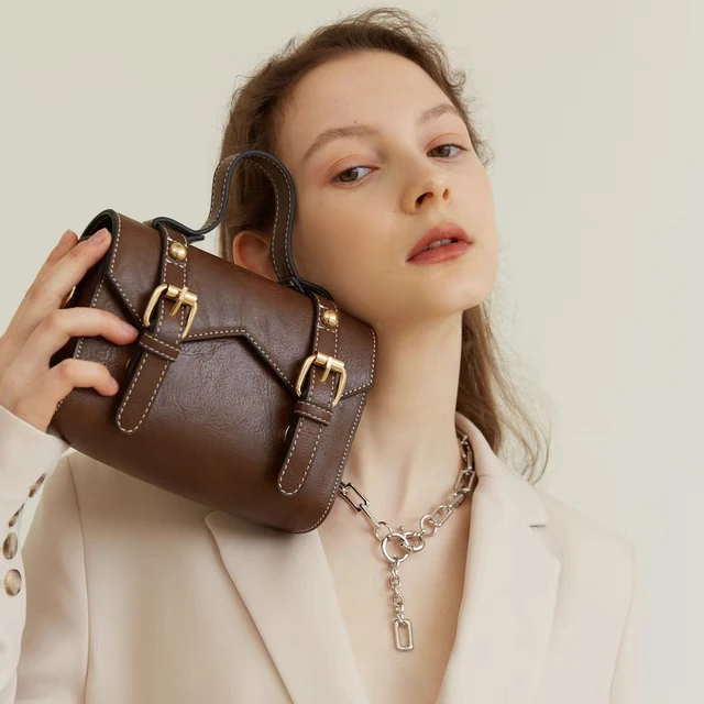 

Women Fashion Oil Wax Leather Retro Bags Top Handle Buckle Crossbody Handbags