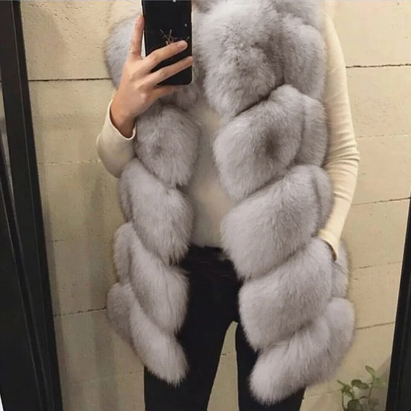 

KTX0292 Autumn and Winter Thick Warm Solid Color Warm Faux Fur Coat Vest Women