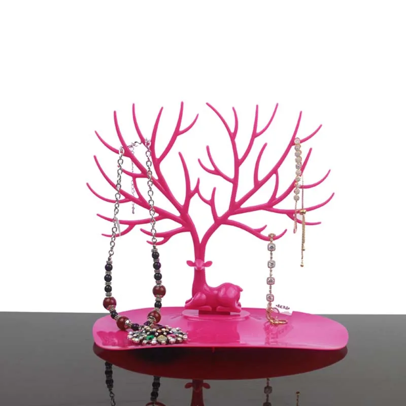 

2019 Mordoa Little Deer Earrings Necklace Ring Pendant Bracelet Jewelry Display Stand Tray Tree Storage Racks Organizer Holder, Black,white,pink