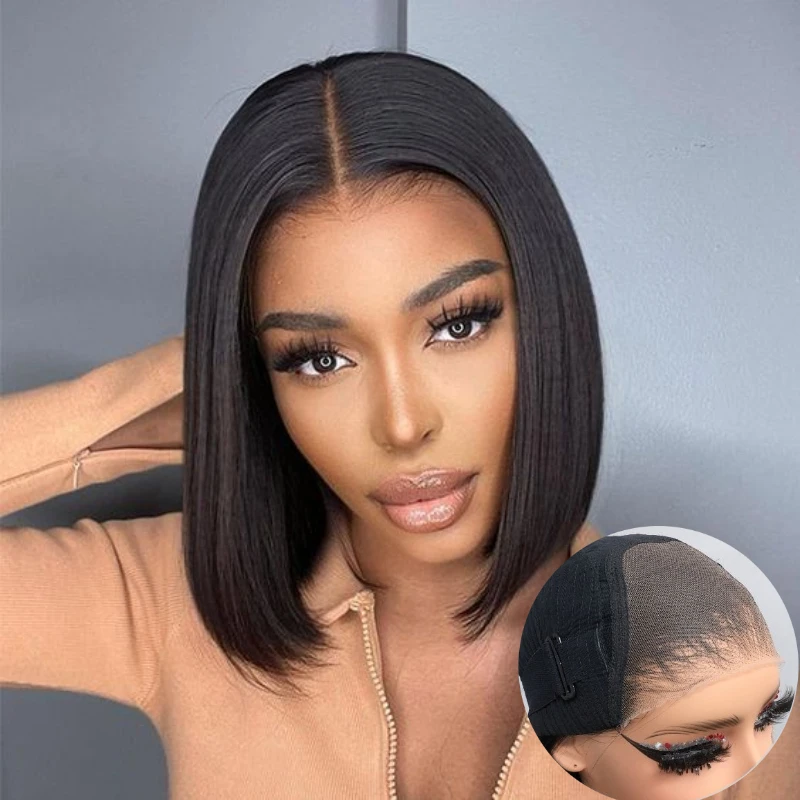 

Wholesale Double Drawn Wig Raw Cambodian Hair 5x5 14 Inches Bob Already Made Transparent HD Full Glueless Lace Human Hair Wigs