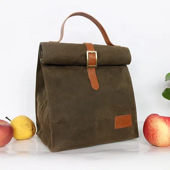 waxed canvas lunch bag with handle