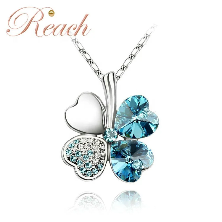 

R.GEM. Fashion Nickel Free Platinum Plated Clover Crystal Necklace from Austria, Light yellow, rose, navy, light blue