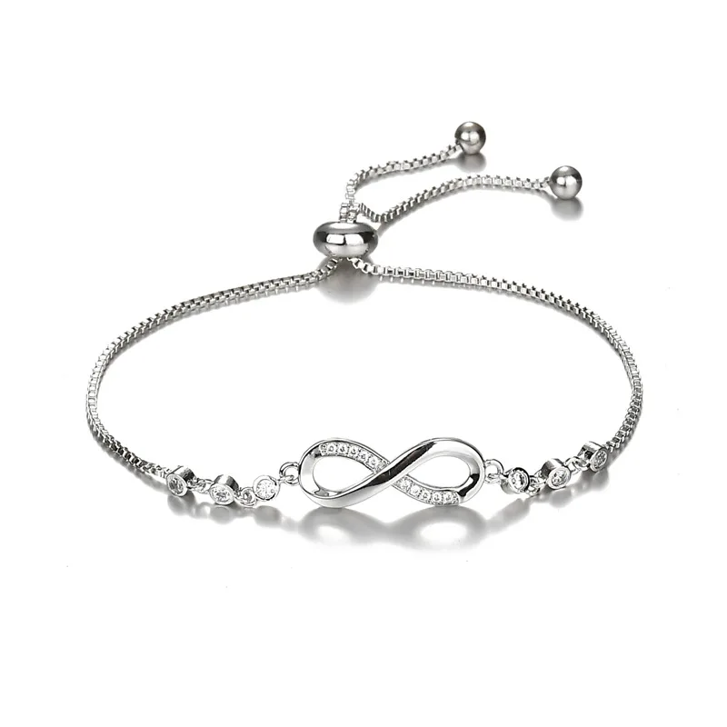 

18k Gold CZ Crystal Lucky Number 8 Heart Infinity Bracelet Adjustable Zircon Infinity Bracelet for Valentine's Gift