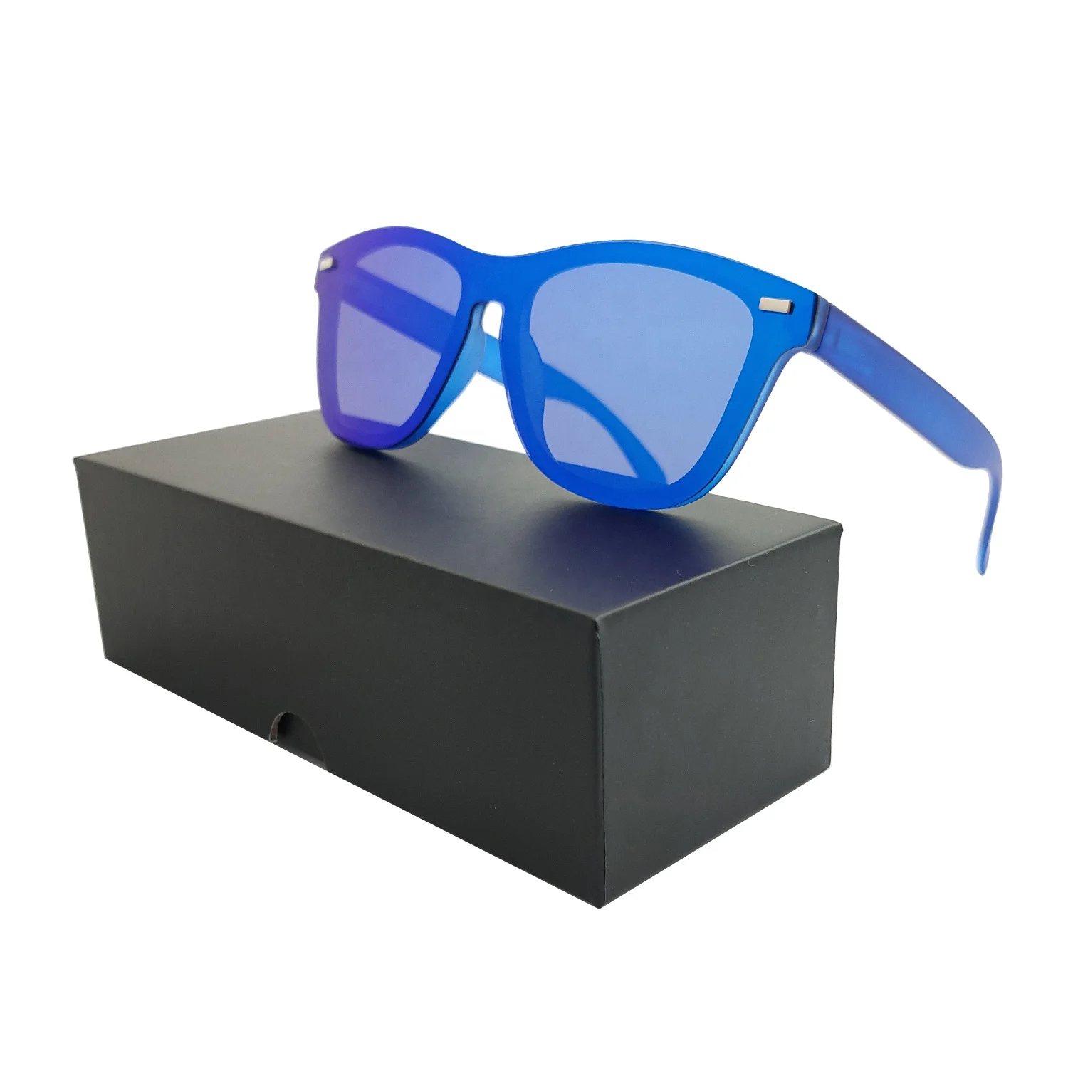 

New Model Men Stylish Big Lens Blue Lens Matte Plastic Frame Oval Sunglass for youth