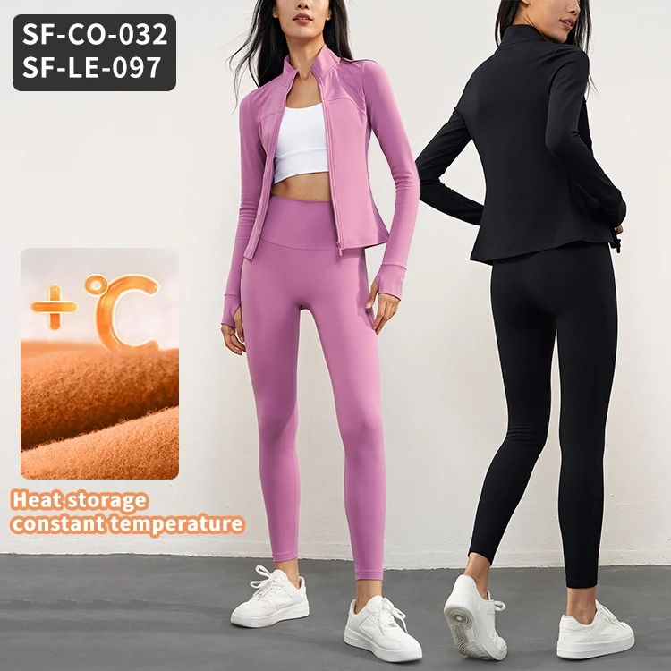 

Wholesale Plush Warm Sport Top Wear Set Fitness Outdoor Sports Gym Sets for Ladies Yoga Leggings Women's Winter Sets