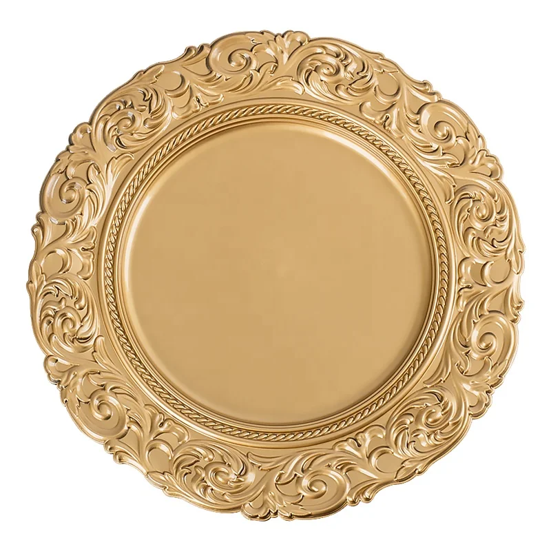 

new dinner silver gold beaded charger plate plastic charger plates wedding gold rim and restaurant decoration bulk wholesale