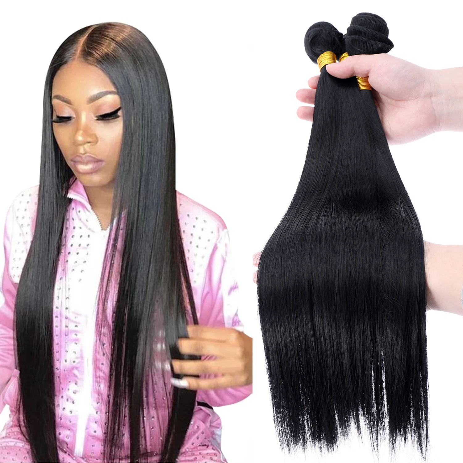 

Female High Temperature Wire Wigs Black Long Straight Synthetic Hair Wigs For Women, Black color