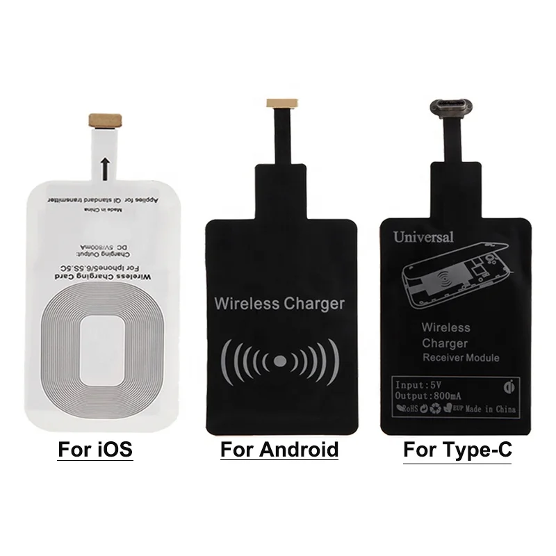 
5V 1A Micro USB Black Qi Charger Adapter Wireless Receiver Pad For Android / IOS Phone Charging 