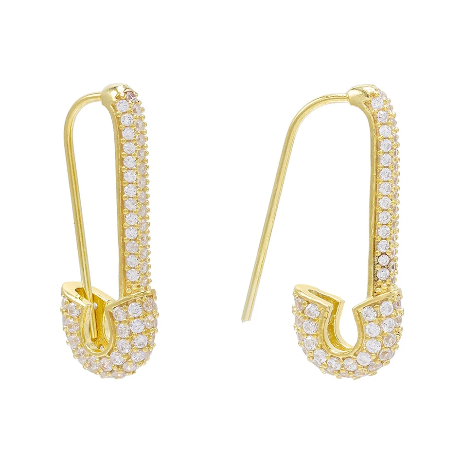 

925 Sterling Silver Rose Gold Plated Full Cubic Zircon Safety Pin Stud earrings For Woman Gold Plated Earrings