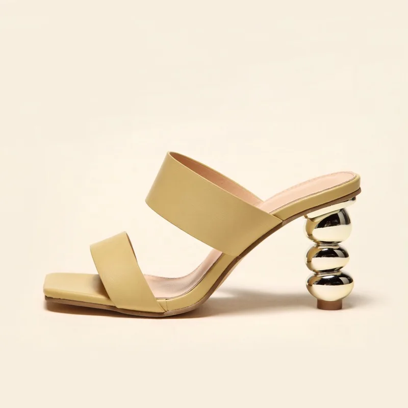 

sh10910a Women Sandals Square Toe Shaped Gourd Heel Solid Color Ladies Slippers 2021 New high heels