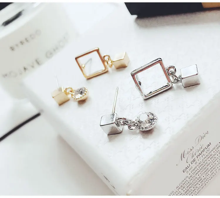 

925 Sterling Silver Square Stud Earrings For Women Elegant Wedding Jewelry Pendientes Mujer Moda 2022 Brincos