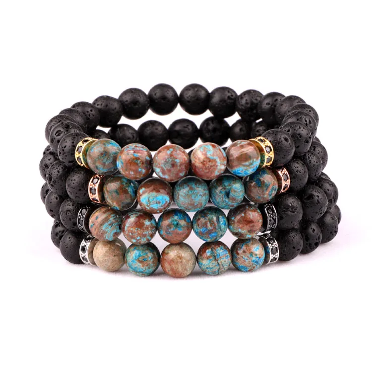 

Fashion Design Hot Selling Lava Stone Beads CZ Diamond Spacer Agate Beaded Bracelet