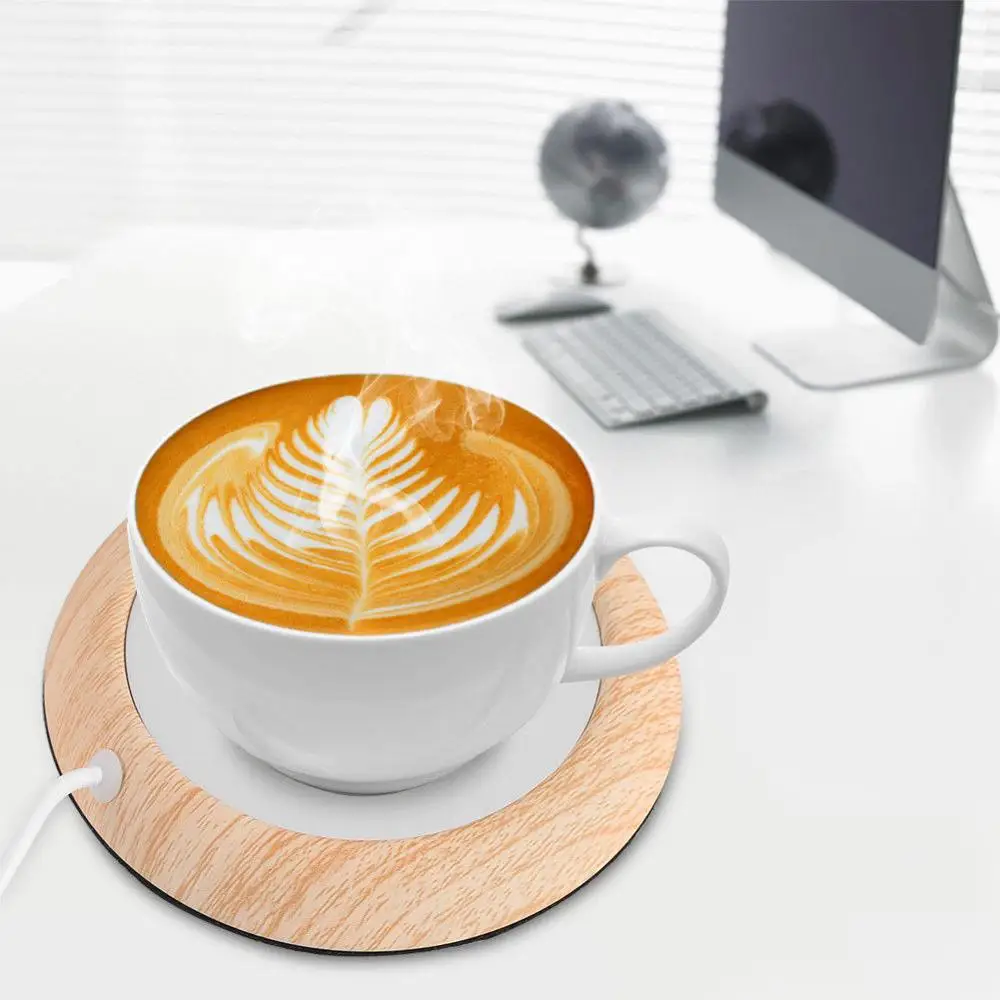 Wholesale Wooden texture portable heat electric desktop usb cup warmer for coffee milk tea beverage