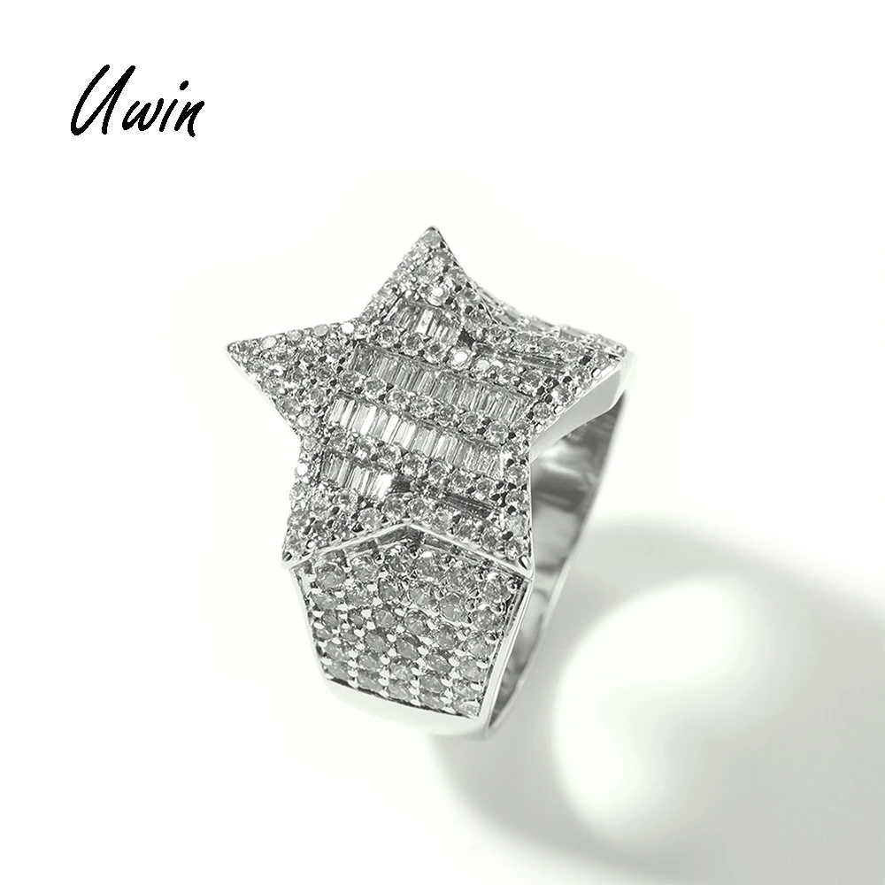 

2021 New Star CZ Ring Gold Plated Wholasale Pentagram Shaped Ring Bling Hip Hop Women Men Jewellery