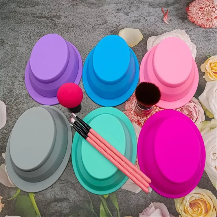 

Newest Design Cosmetic Tools Silicone Folding Makeup Brush Cleaning Bowl Brushes Cleansing Tools Accessories, Gray,pink,rose pink,purple,green,blue