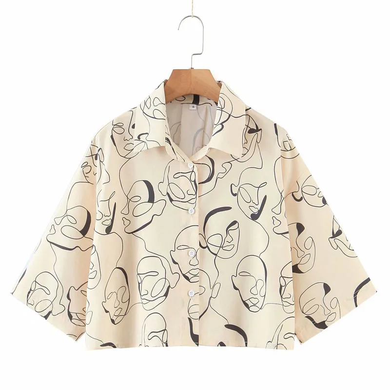 

cs717 New Ladies Double Pockets Crane Print Long Sleeve Blouse Women Casual Blouse Blusas Shirts Clothing