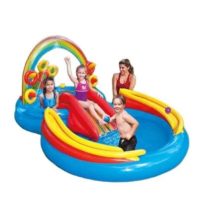 

2021 Summer fun 8 shape baby water play pool indoor outdoor pools inflatable rainbow kids swimming pool with slide