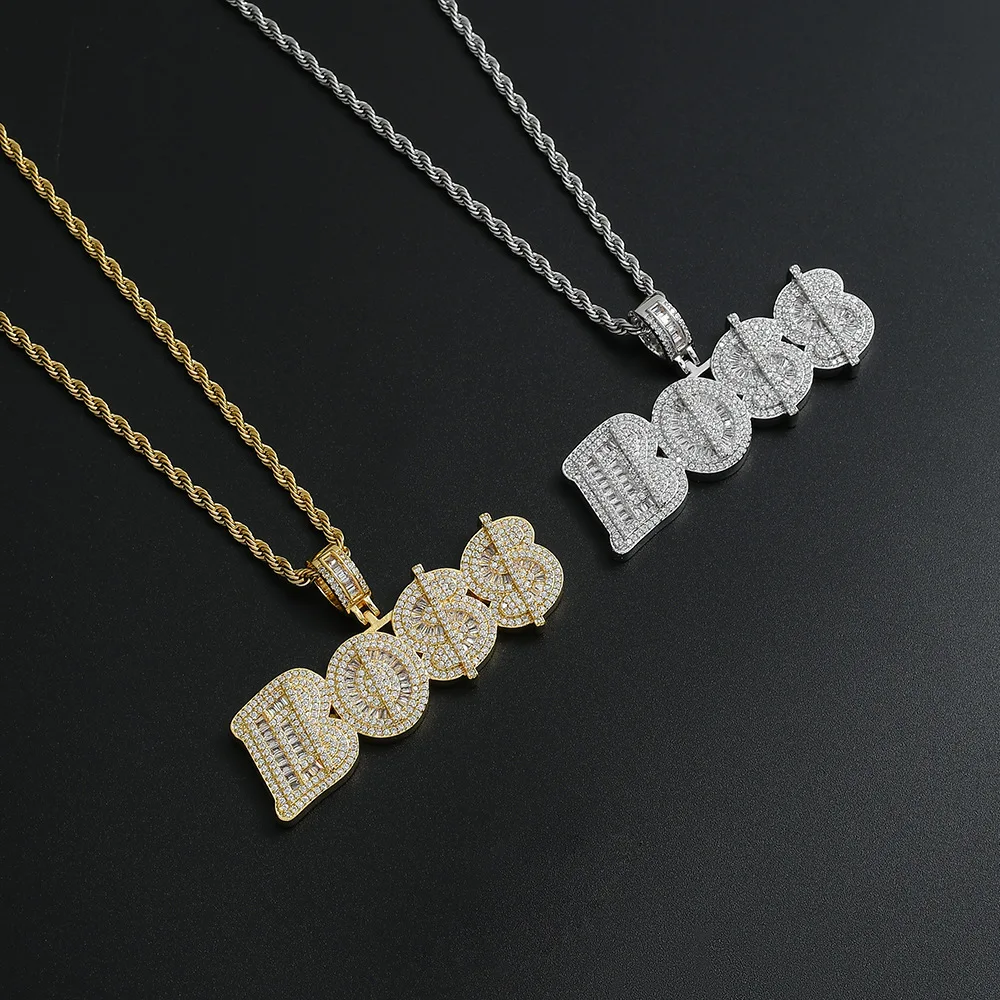 

2021 Sailing Jewelry Iced Out CZ Initial Letter Boss Pendant Necklace For Mens Cubic Zircon Hip Hop Initial Letter Boss Necklace