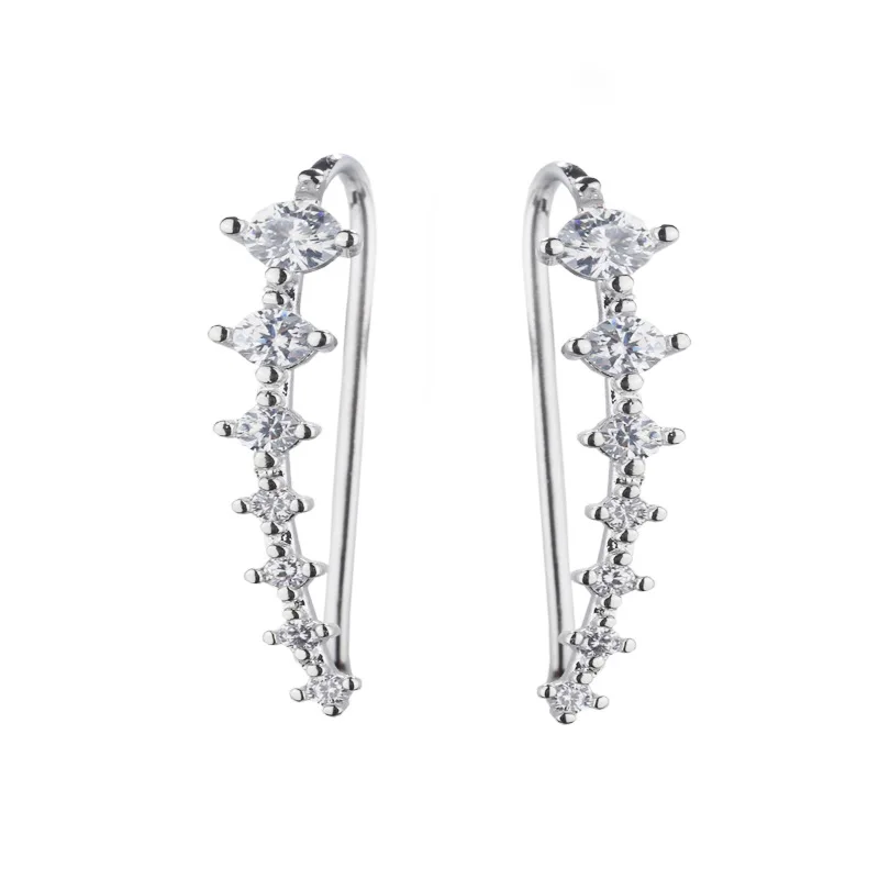 

personality 7 Crystals Ear Cuffs Hoop Climber Silver Hypoallergenic cubic zirconia Earrings For women wholesale
