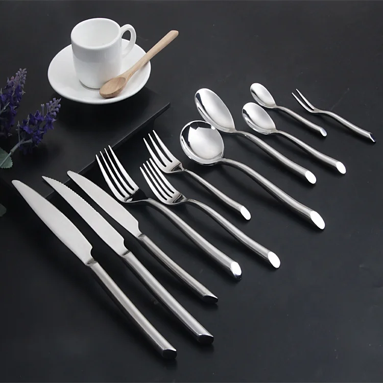 

Heavy solid thick round handle 304 stainless steel flatware eating fork spoon cutlery service tableware set dinner silverware, Gold,black,rose gold and sliver