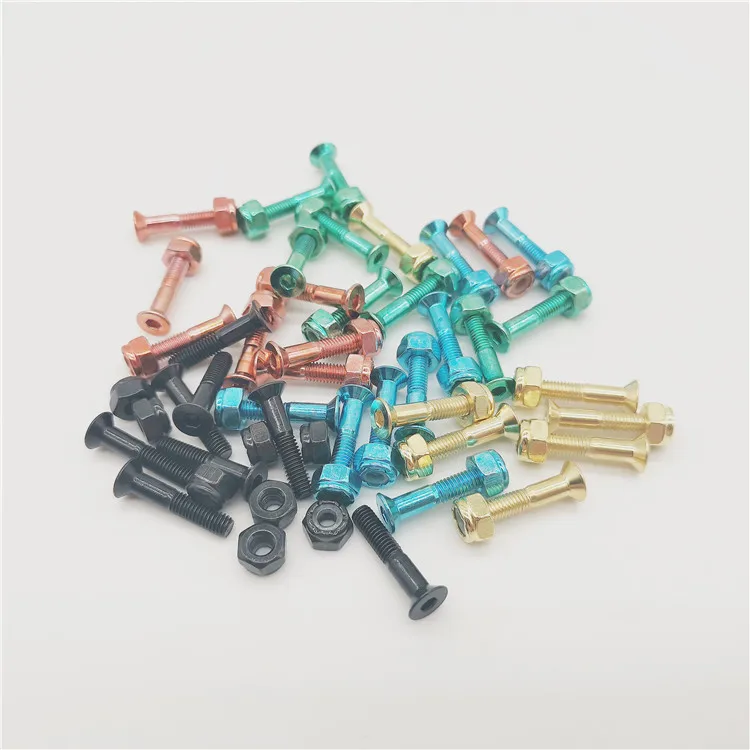 

7/8 inch, 1 inch, 1.25 inch colored skateboard bolts with Allen head skateboard screws, Black/silver/blue/green/red/gold/rose gold