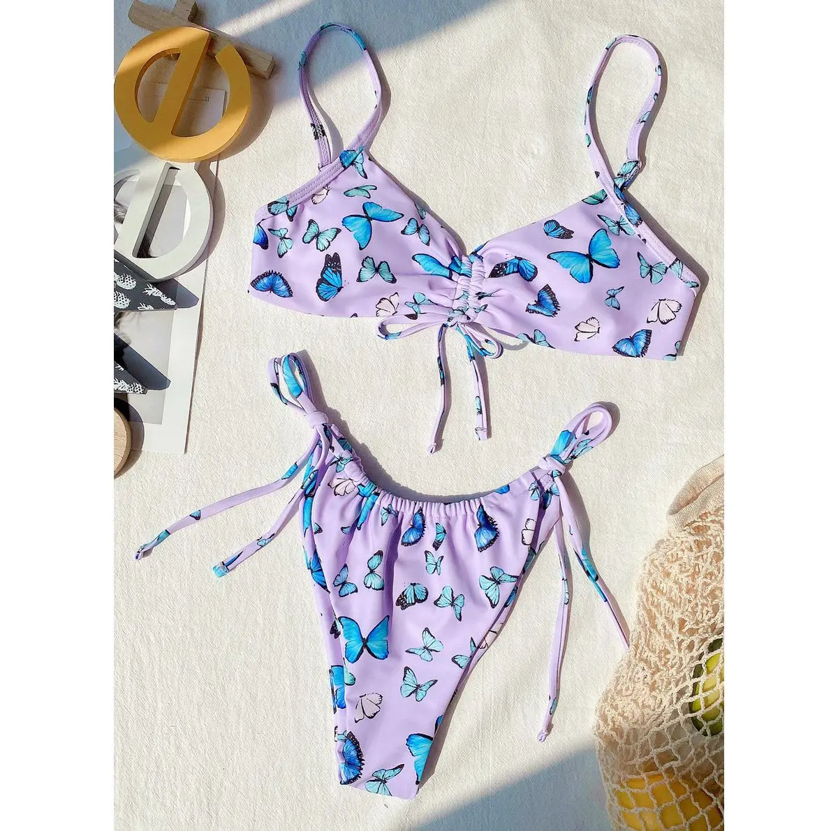

JSN5319 Butterfly two piece sexy solid one piece swimsuit 2021 Bikini Women's Split Swimwear Print bulk bra