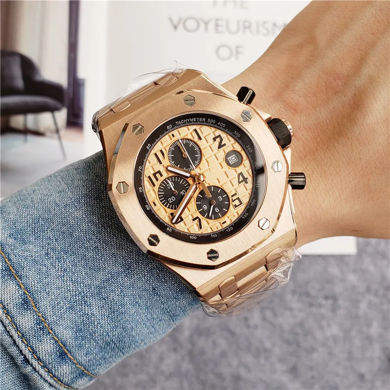 

3A OA gold case grid dial 43MM Japan imported quartz movement fashion luxury sport watch, 1 colors