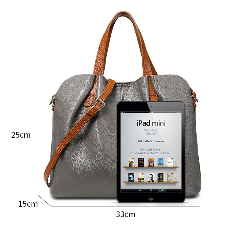 

2021 Custom Logo Genuine Leather Casual Handbags Tote Shopping Bag, Customized color