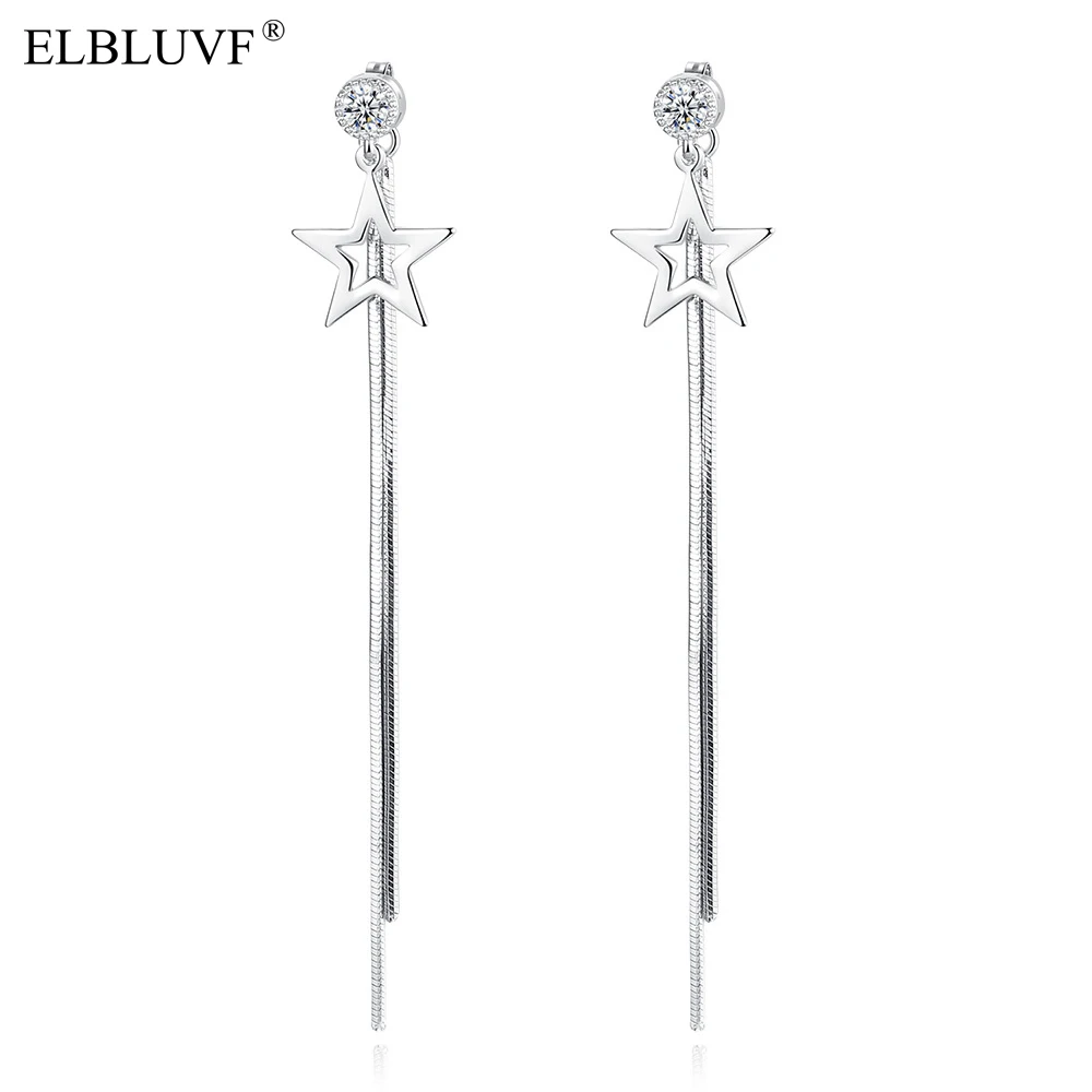 

ELBLUVF Free Shipping White Gold Platinum Plated Zircon Star Tassel Earrings For Women