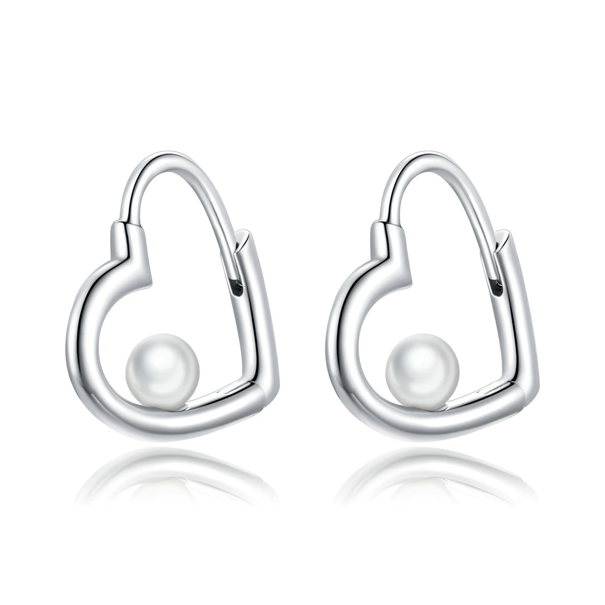 

Memorial gift for women girl heart shape 925 silver pearl hoop earring