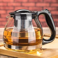 

800ML Handle Cheap wholesale white glass teapots coffee kettle with lid and infuser